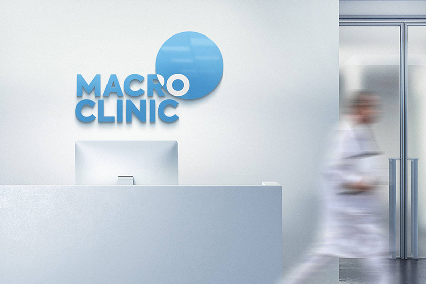 MacroClinic连锁诊所医疗品牌设计，用显微镜当做logo