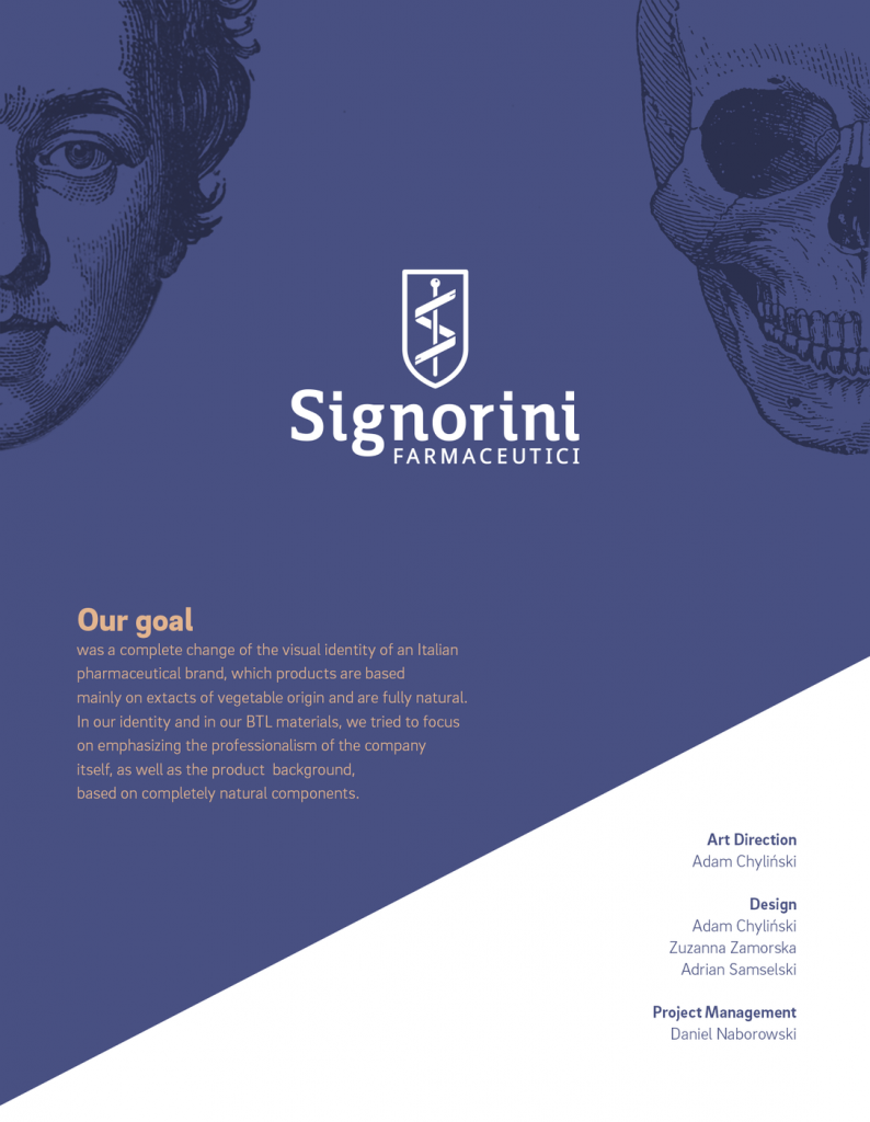 SIGNORINI/branding制药公司医疗品牌设计，古医学绘画风格与现代纹章标志风格结合